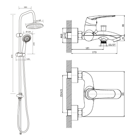 Душевая система с однорычажным смесителем Orange Alfi M18-933cr хром